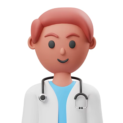Cartoon Doctor Character With Stethoscope White Coat Blue Shirt And Red Hair 3d model