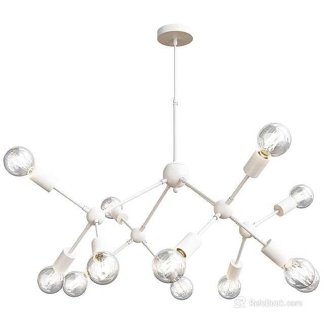 Modern Branching Chandelier with White Frame and Clear Glass Bulbs for Contemporary Home Interior Lighting 3d model 