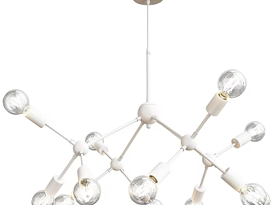 Modern Branching Chandelier with White Frame and Clear Glass Bulbs for Contemporary Home Interior Lighting 3d model