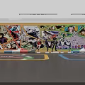 Open Interactive Zone With Anime Character Posters And Colorful Floor Design 3d model