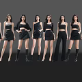 Women Posing in Stylish Outfits Against Gray Background With Reflective Floor