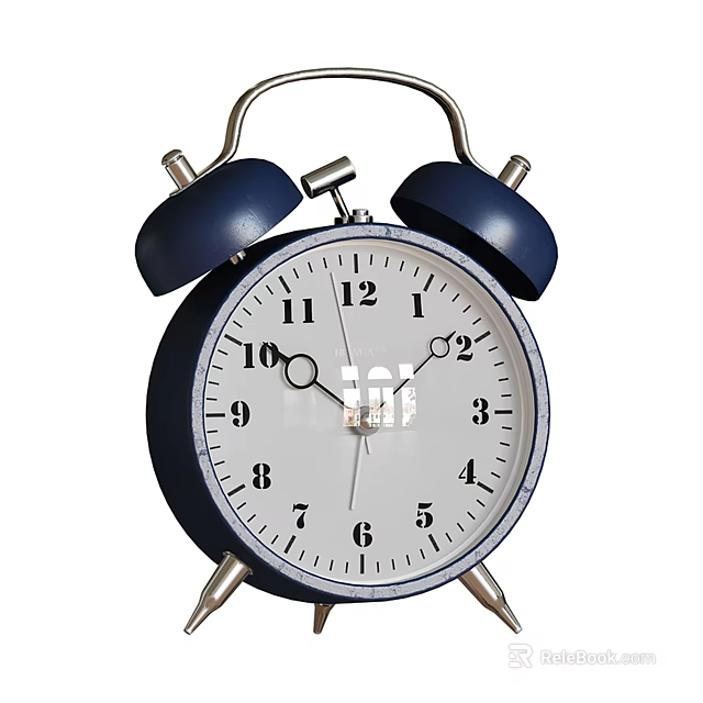 Dark Blue Vintage Alarm Clock Featuring Double Bells And White Numeric Dial 3d model 