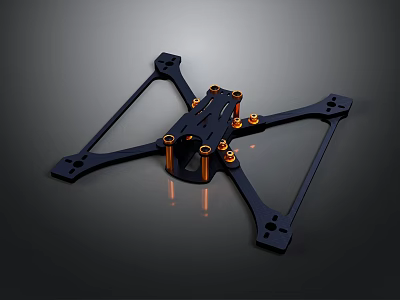 Aerospace Drone Frame With Black Structure And Orange Components For Space Exploration 3d model