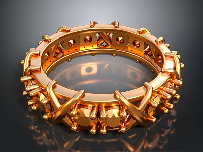 Luxury Gold Ring With Intricate Decorative Protrusions And Shiny Polished Surface 3d model