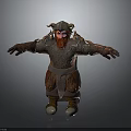 Horned Red Skinned Bearded Mythical Warrior Creature In Ornate Armored Gear With Open Arms Pose
