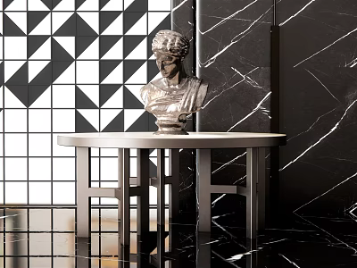 Modern Sculpture Dining Table Round Table Decoration Table Plaster Statue Ornaments Background Wall 3d model