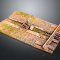 Modern Railroad Model Scene With Rustic Tracks Wooden Ties Gravel And Grass