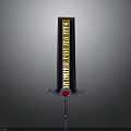 Ornamental Black Sword With Yellow Inscriptions Silver Hilt And Red Gemstone