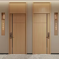Modern Hotel Corridor Featuring Wooden Panel Walls Carpeted Floor And Recessed Lighting