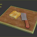 Freshly Made Crispy Toast on Wooden Cutting Board with Sharp Kitchen Knife