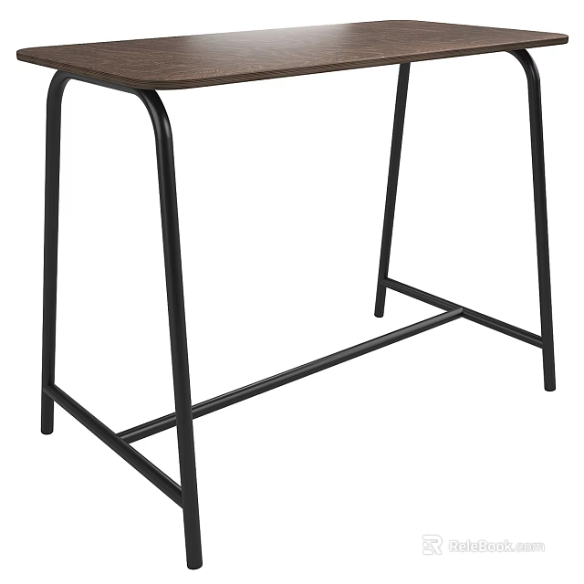 Minimalist Functional Desk With Black Metal Legs And Brown Wooden Tabletop Design 3d model 