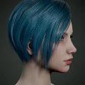 Model With Teal Short Hair Three Angles Front Side Back Head