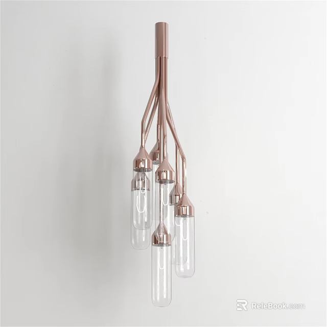 Modern Copper Chandelier with Multiple Transparent Glass Bulbs and Metal Frame 3d model 