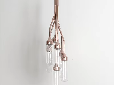 Modern Copper Chandelier with Multiple Transparent Glass Bulbs and Metal Frame 3d model