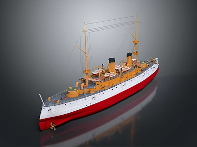 3D Model Of A Ship With Red White Hull Masts And Funnels 3d model