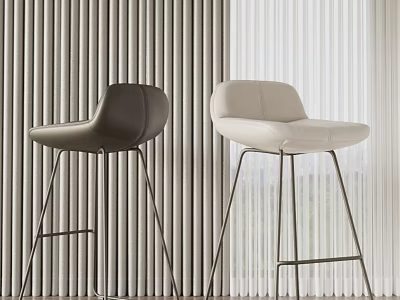 Sleek Modern Bar Stools With Dark Gray And Beige Leather And Slim Metal Legs 3d model