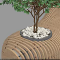 Outdoor Wicker Bench With Wooden Slats Green Plants And Pebbles Garden Decor