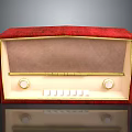 Red Vintage Electronic Radio With Golden Frame Front Knobs And Control Buttons