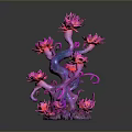 Vibrant Fantasy Plant With Pink Flowers And Twisted Purple Branches Artistic Design