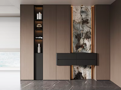 Modern Entryway Cabinet and Side Cabinet with Marble Panel and Storage Shelves 3d model