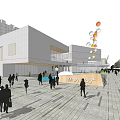 Modern Urban Commercial Street Design With Contemporary Buildings Trees And Pedestrians