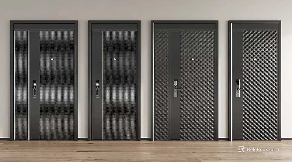 Secure Sleek Black Security Doors Modern Design Home Interior With Four In A Row 3d model 