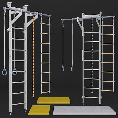 Sports Equipment Set With Climbing Ladders Gymnastic Rings Rope And Training Mat 3d model