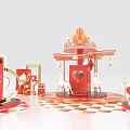 Commercial Equipment Featuring Red Gold Carousel Design With Heart Playing Card Decor