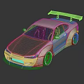 Modified Champagne Sports Car with Carbon Fiber Roof Rear Spoiler Black Wheels and Low Stance