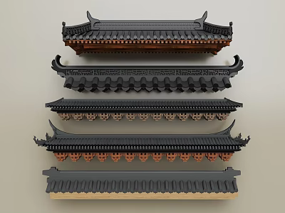 Traditional Chinese Architectural Roof Components With Decorative Eaves And Tiles 3d model