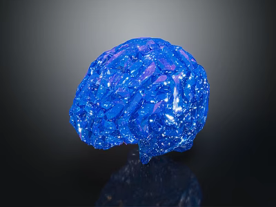 Realistic Sparkling Blue Human Brain Model With Textured Surface On Dark Background 3d model
