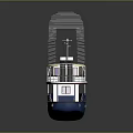 Blue Luxury Yacht With Upper Deck White Canopy Windows And Railings