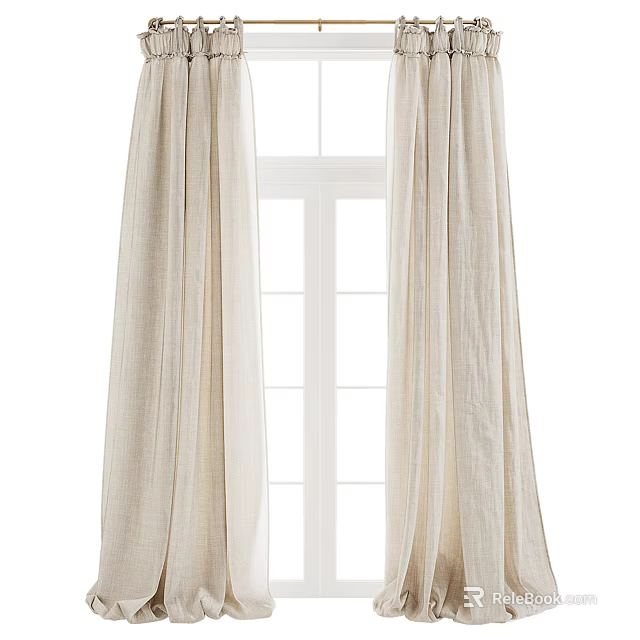Beige Linen Curtains For Window With Natural Drapery And Simple Style 3d model 