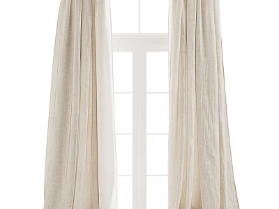 Beige Linen Curtains For Window With Natural Drapery And Simple Style 3d model