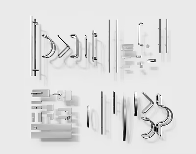 Modern Door Handles With Multiple Designs Different Shapes And Metal Materials In Home Decor 3d model