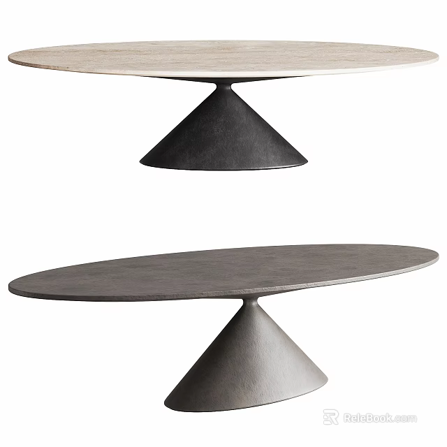 Modern Dining Tables With Conical Bases And Light Dark Colored Tops 3d model 