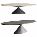 Modern Dining Tables With Conical Bases And Light Dark Colored Tops