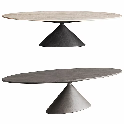 Modern Dining Tables With Conical Bases And Light Dark Colored Tops 3d model