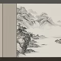 Modern Decorative Wall With Chinese Landscape Painting And Wooden Striped Panels Design