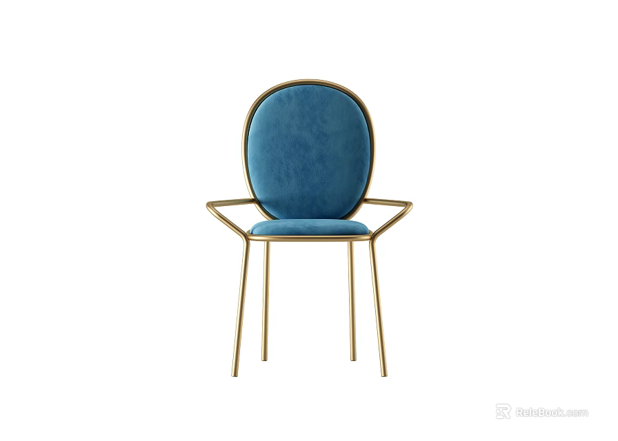 Modern Blue Leisure Chair With Soft Cushioned Back And Gold Metal Frame 3d model 