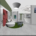 Modern Beauty Salon Interior With White Green Decor Circular Lighting And Comfortable Seating
