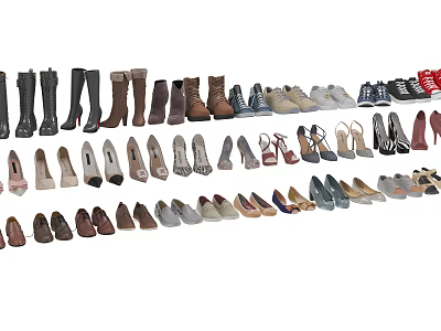 Diverse Collection of Women's and Men's Shoes Including Boots Sneakers High Heels and Flats 3d model