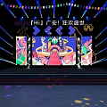 Illuminated Stage With Colorful Overhead Light Strings Central Large Screen And Decorative Tents