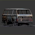 Old Rusty Van With Colorful Graffiti On Gray Platform Dark Background 3d model