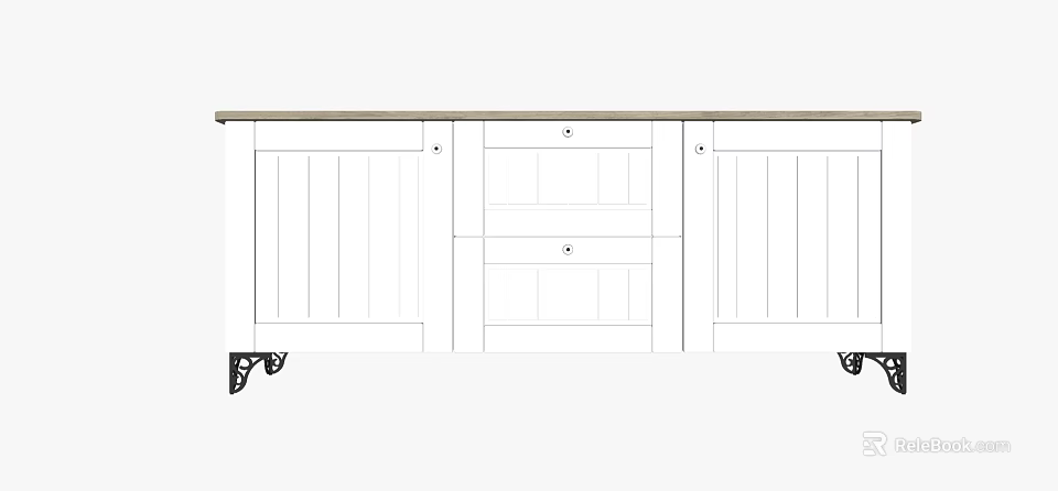 Modern Entryway Side Cabinet With Panel Doors Drawers And Metal Legs 3d model 