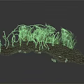 Curved Twig And Vine Structure With Green Plants On Dark Ground