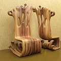Wooden Single Chair Featuring Unique Curved Design And Natural Texture Against Light Colored Wall