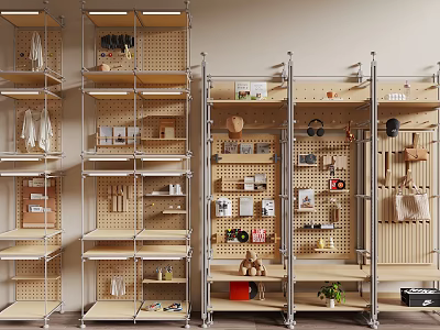 Multi functional Shelving Units With Wooden Layers Metal Frames And Hanging Rods For Home Organization 3d model