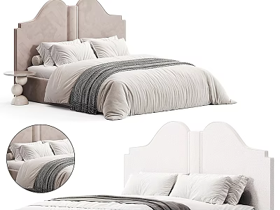 Modern Double Bed Interior With Curved Fabric Headboard And Neutral Bedding 3d model