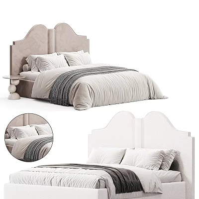 Modern Double Bed Interior With Curved Fabric Headboard And Neutral Bedding 3d model